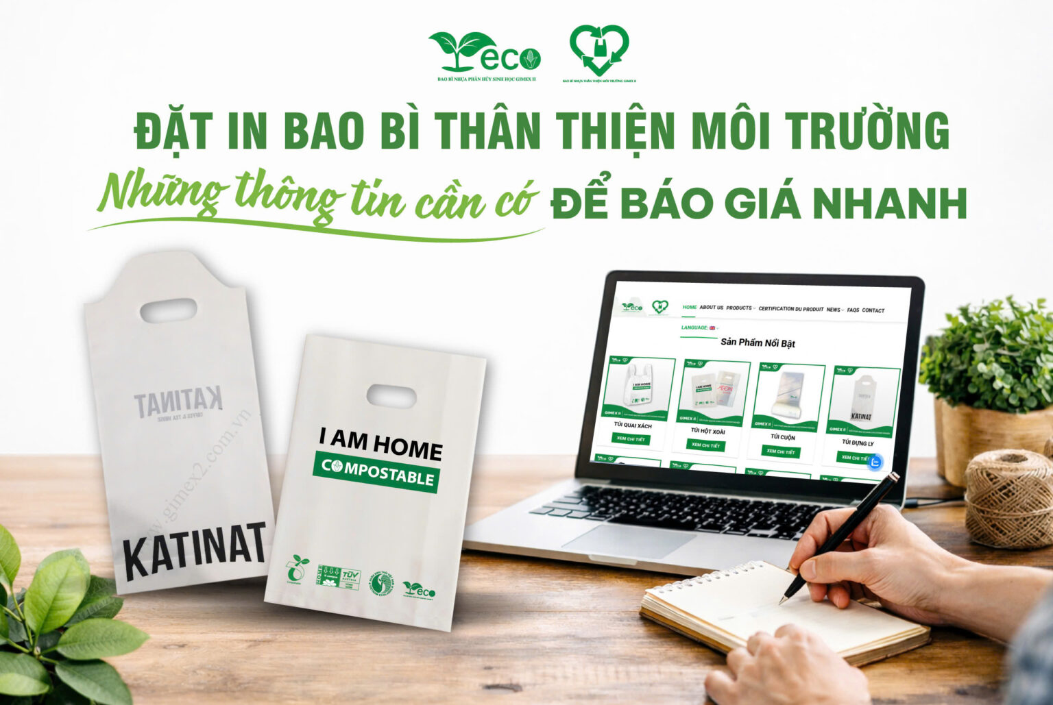 Đặt in bao bì thân thiện môi trường: Hướng dẫn chuẩn bị thông tin báo giá trên website Gimex II - Mẫu túi Katinat