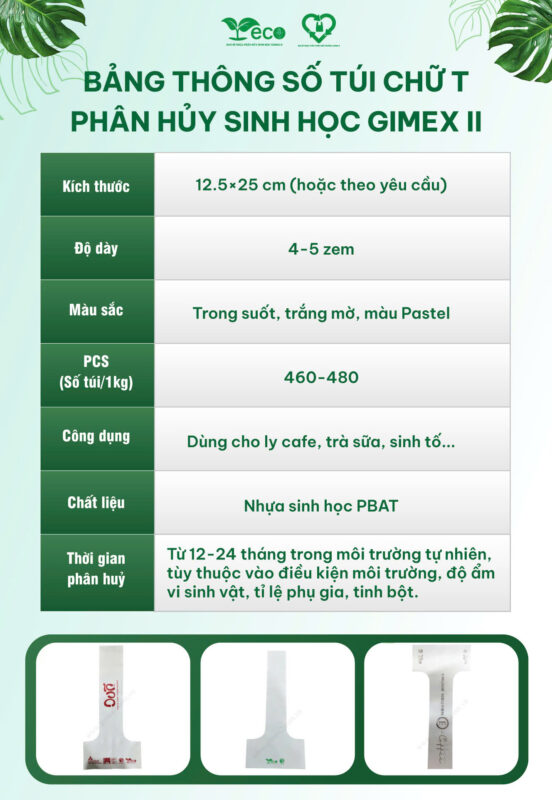 Bảng thông số túi chữ T phân hủy sinh học