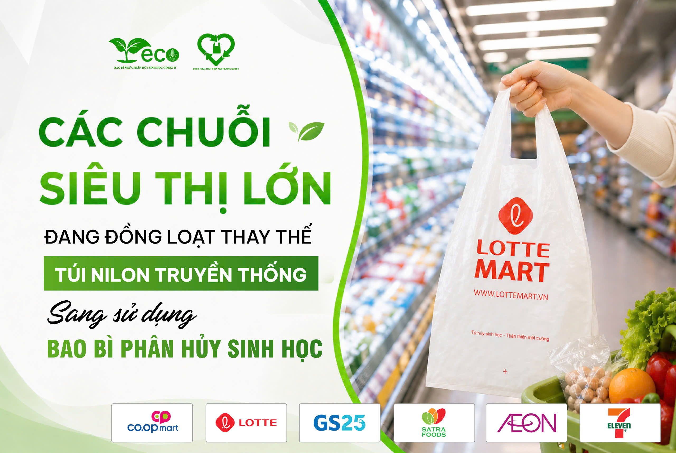 Các siêu thị lớn đồng loạt chuyển đổi sang sử dụng túi phân hủy sinh học