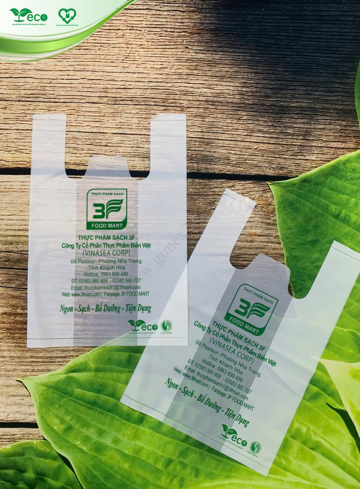 Ứng dụng của túi quai xách phân hủy sinh học cho chuỗi thực phẩm sạch 3F Food Mart
