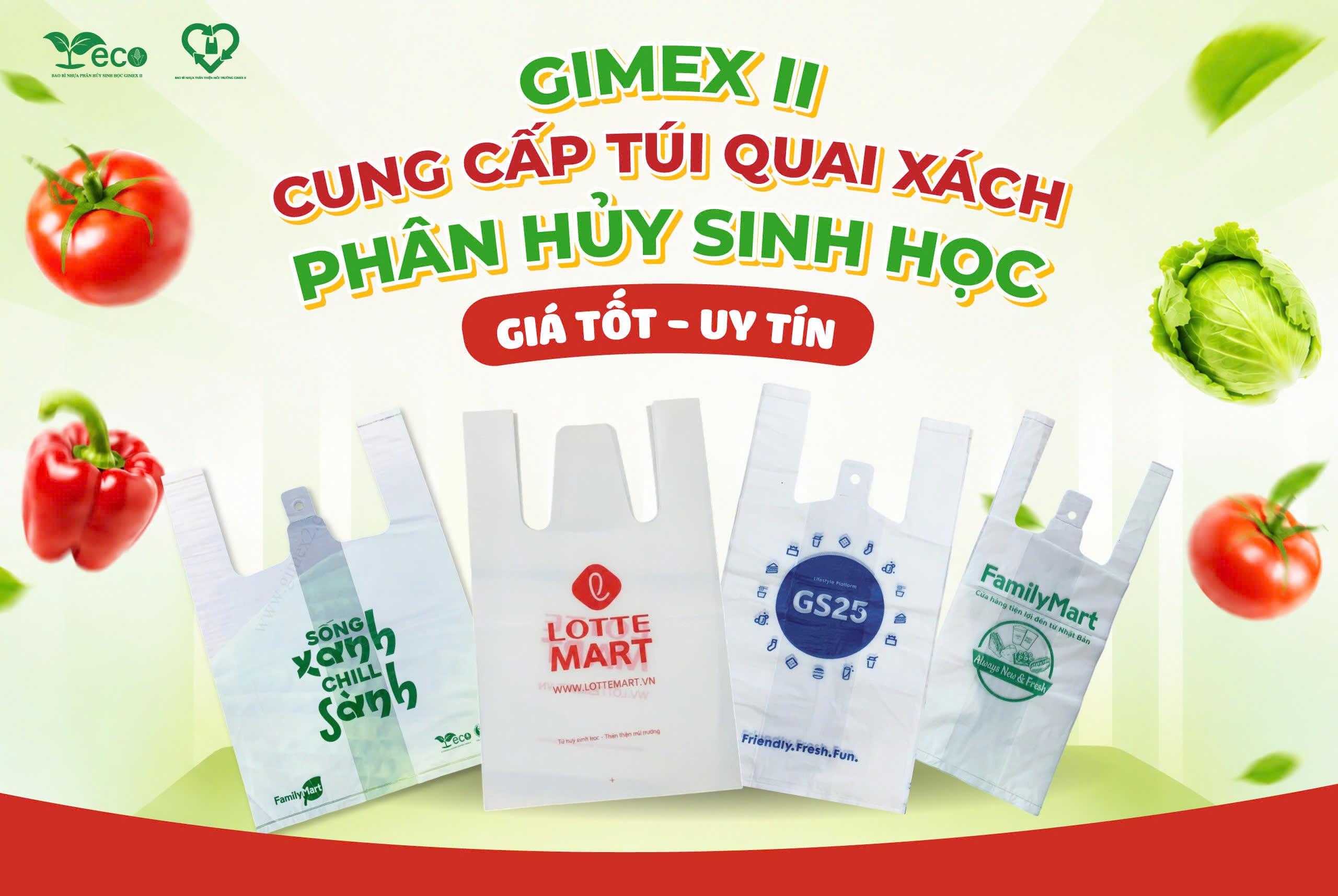 Gimex II địa chỉ sản xuất túi quai xách phân hủy sinh học giá tốt, uy tín hàng đầu