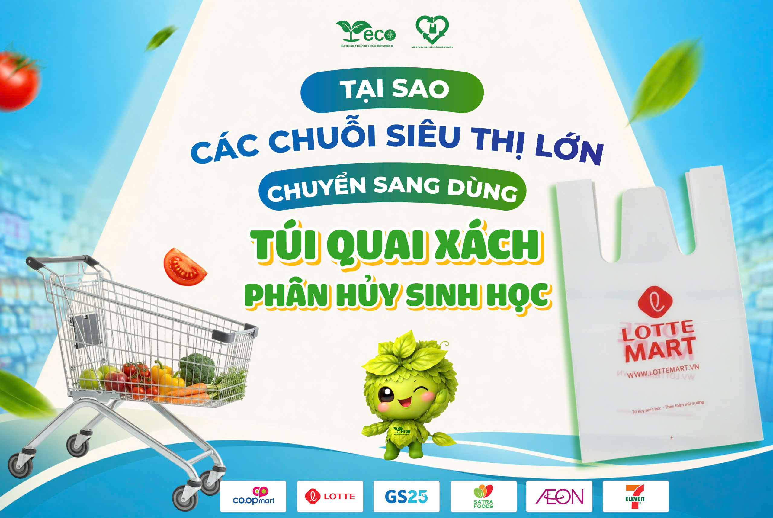 Túi quai xách phân hủy sinh học cho siêu thị